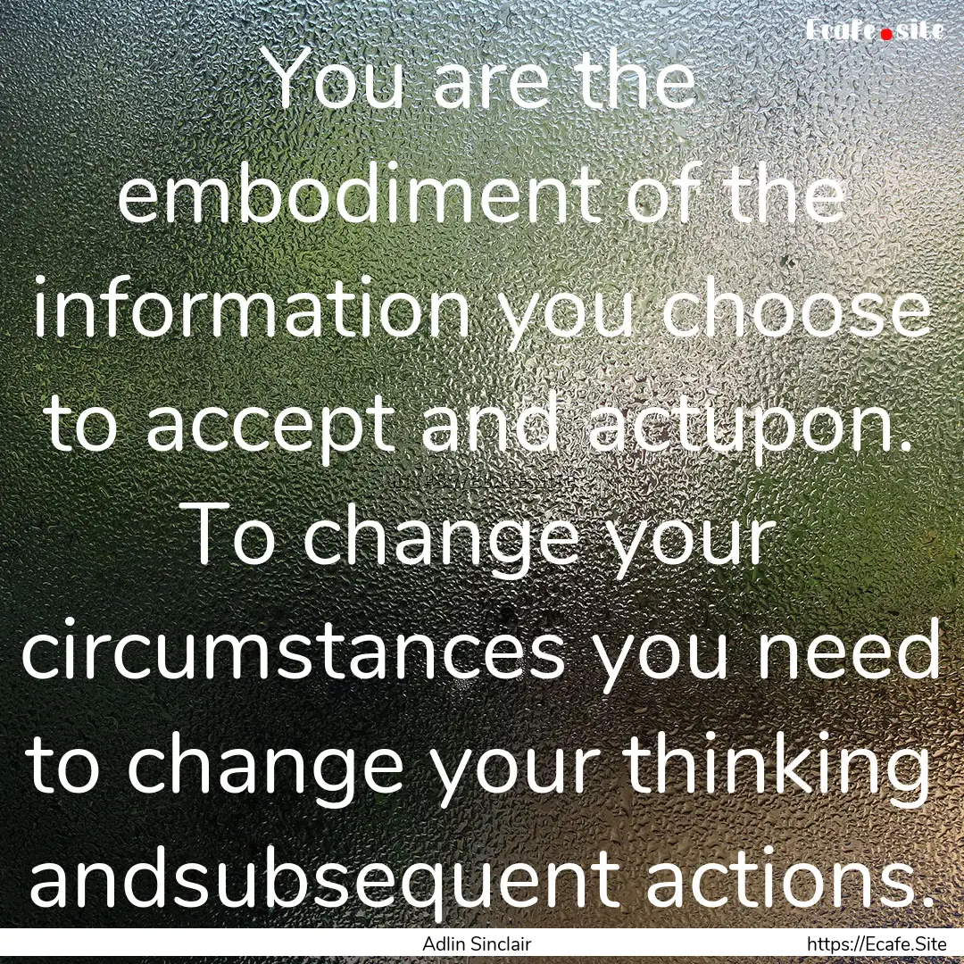 You are the embodiment of the information.... : Quote by Adlin Sinclair