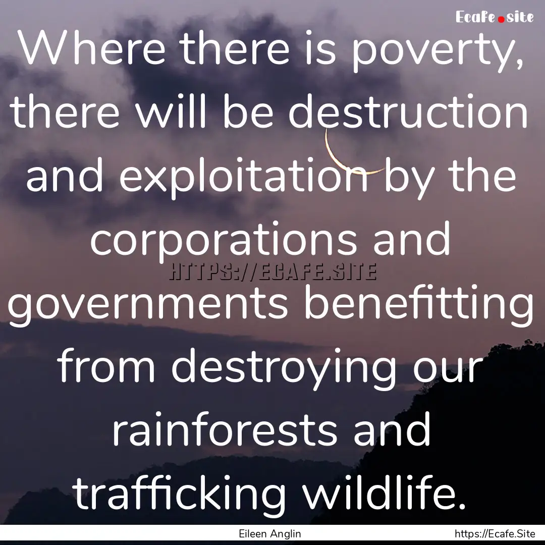 Where there is poverty, there will be destruction.... : Quote by Eileen Anglin