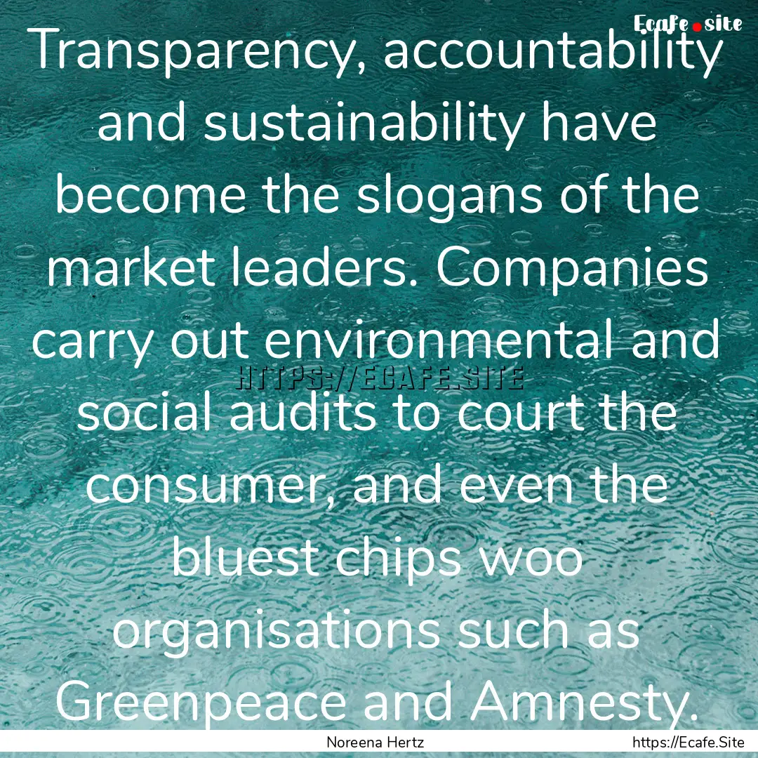 Transparency, accountability and sustainability.... : Quote by Noreena Hertz