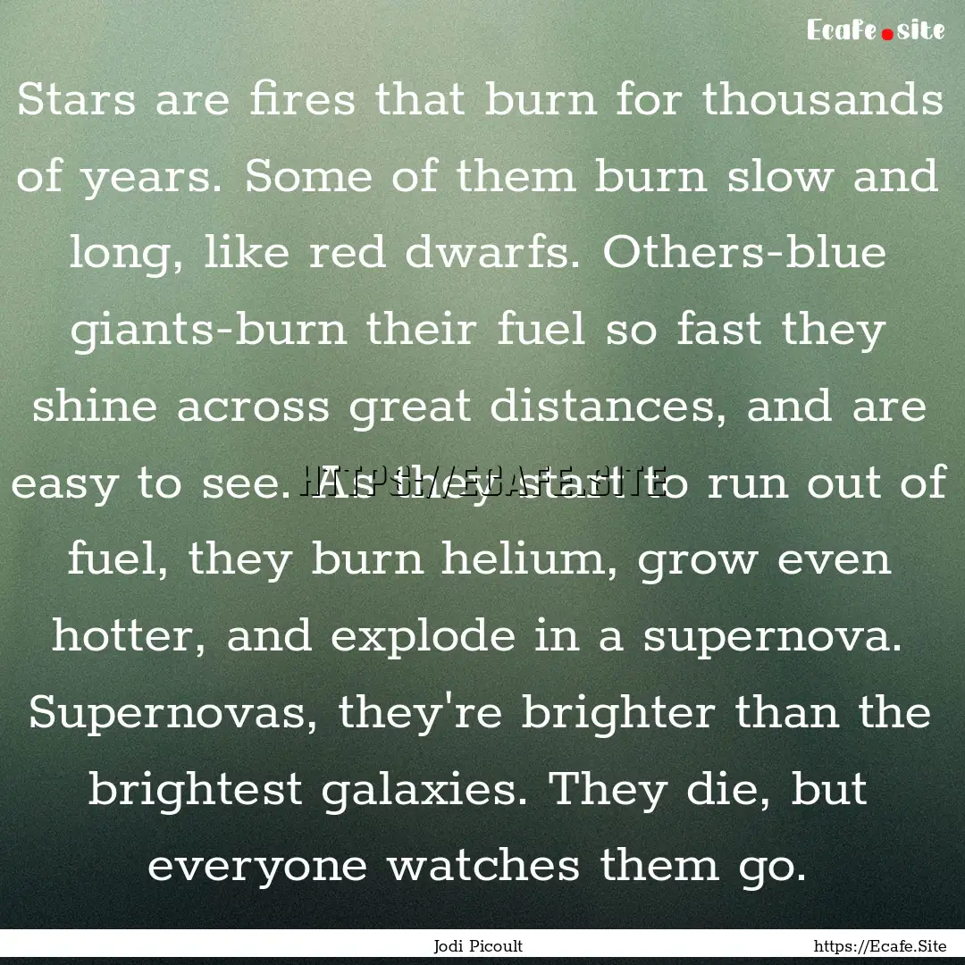 Stars are fires that burn for thousands of.... : Quote by Jodi Picoult