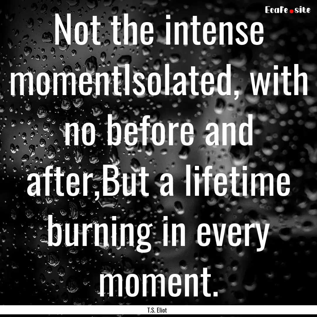 Not the intense momentIsolated, with no before.... : Quote by T.S. Eliot