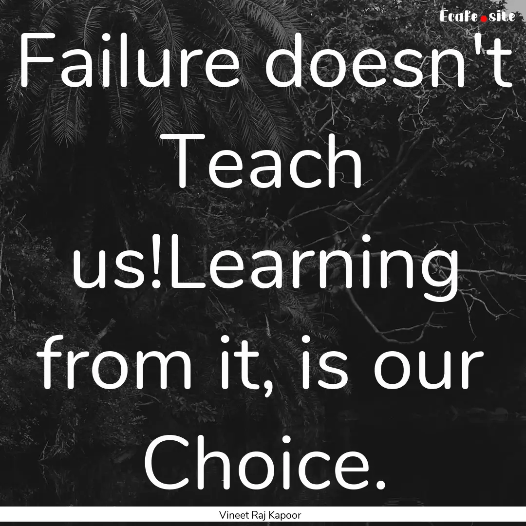 Failure doesn't Teach us!Learning from it,.... : Quote by Vineet Raj Kapoor