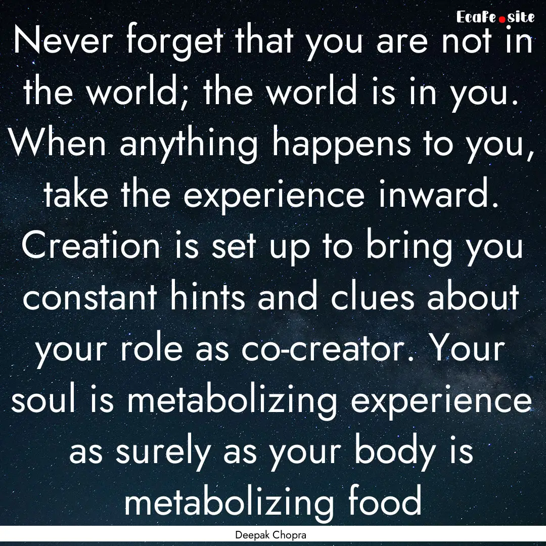 Never forget that you are not in the world;.... : Quote by Deepak Chopra