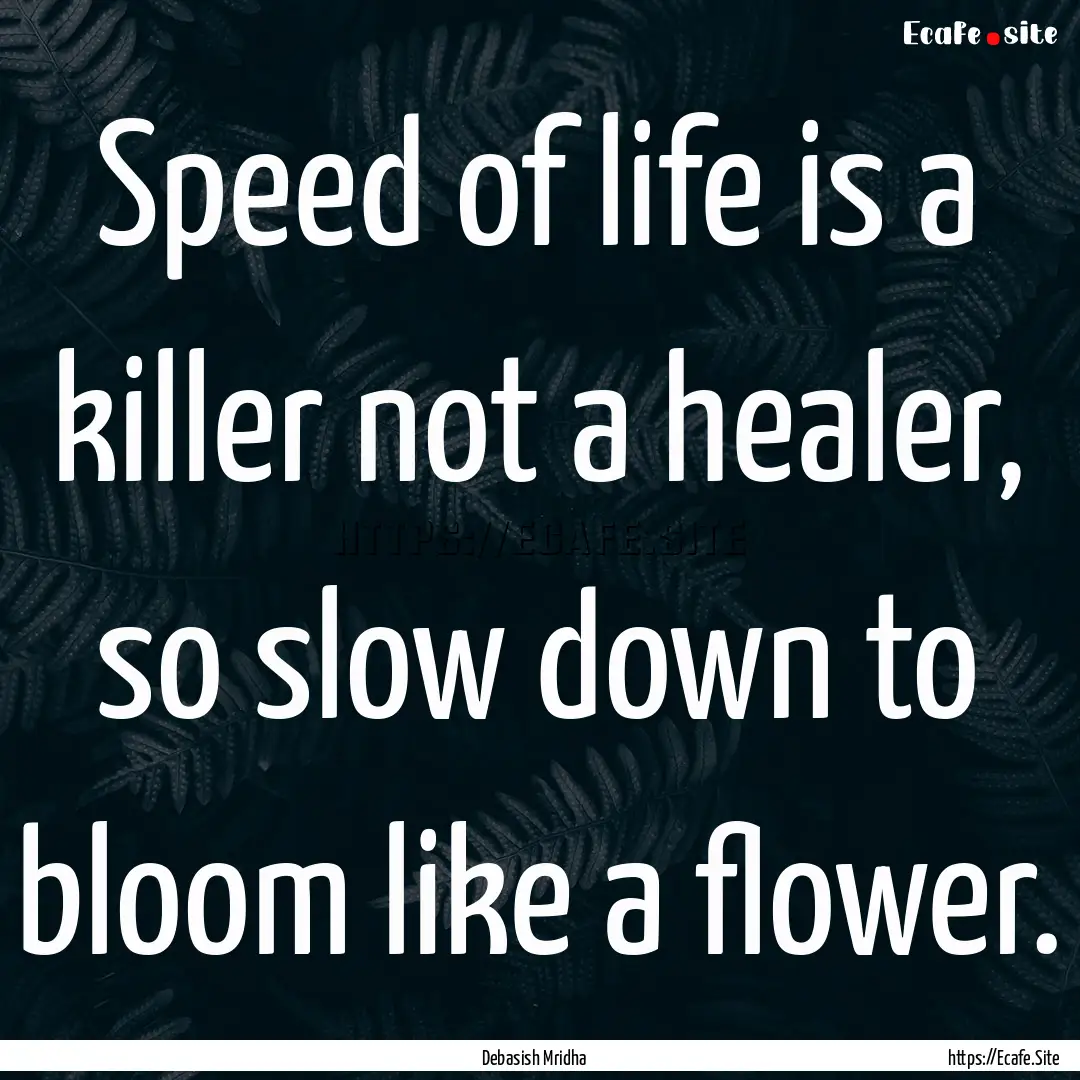 Speed of life is a killer not a healer, so.... : Quote by Debasish Mridha