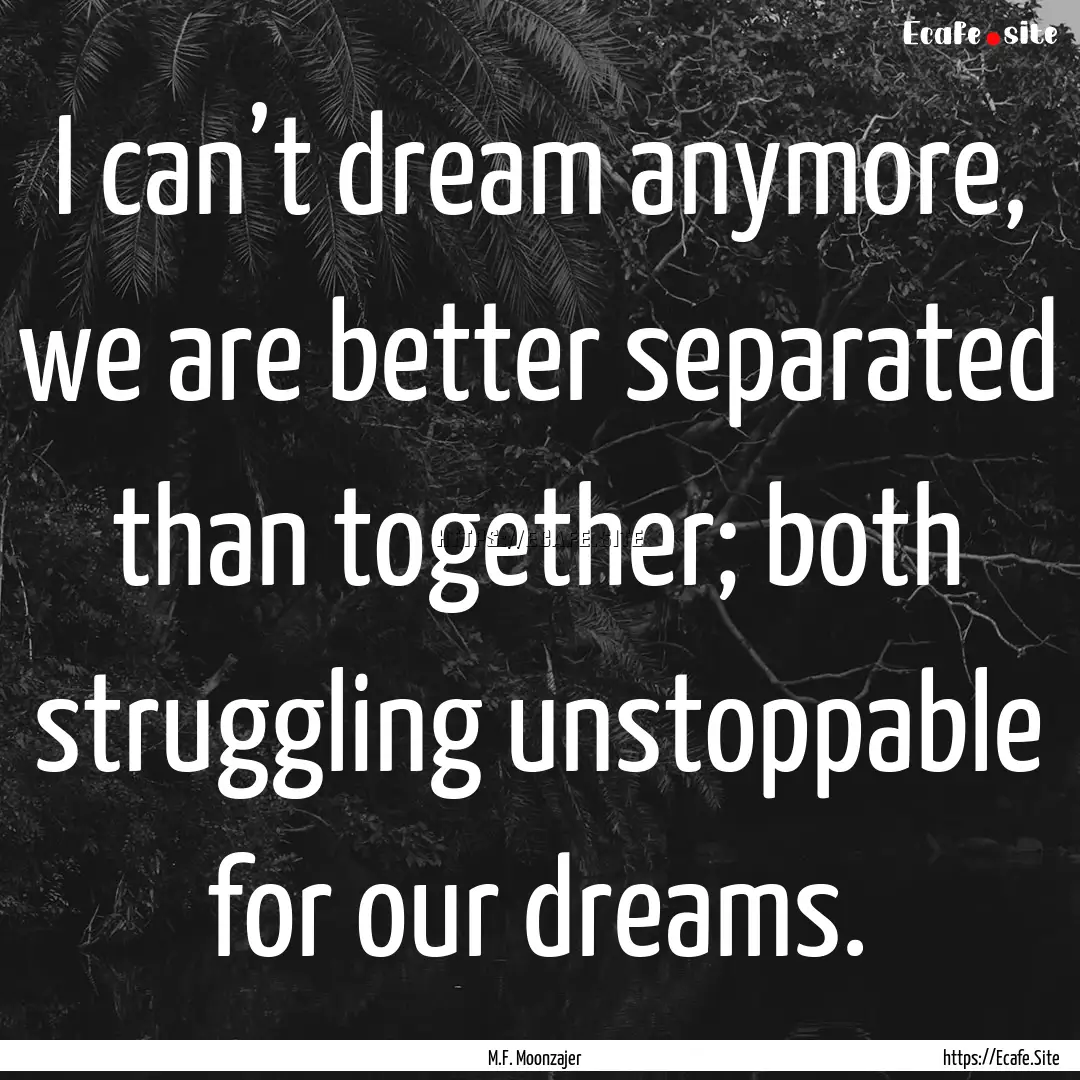 I can’t dream anymore, we are better separated.... : Quote by M.F. Moonzajer