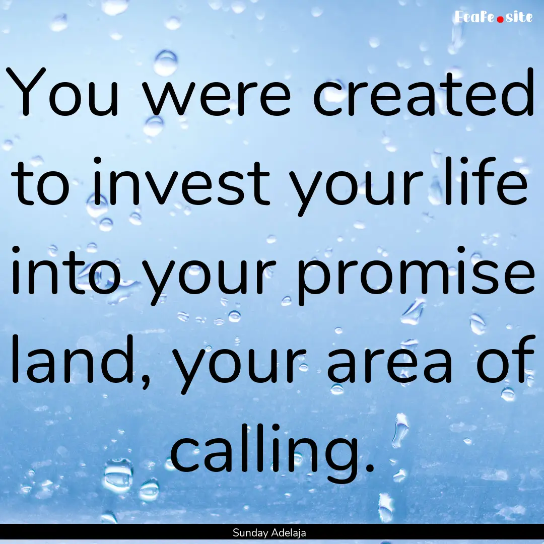 You were created to invest your life into.... : Quote by Sunday Adelaja