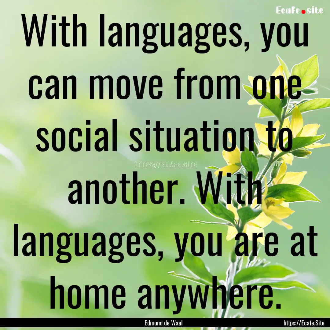 With languages, you can move from one social.... : Quote by Edmund de Waal