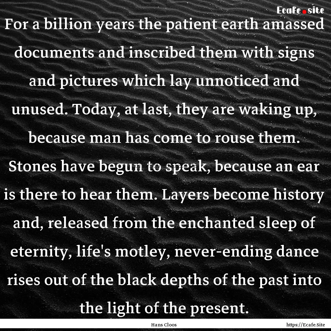 For a billion years the patient earth amassed.... : Quote by Hans Cloos