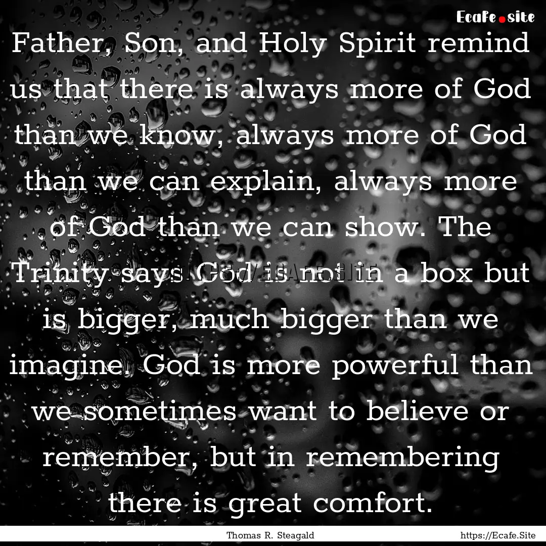 Father, Son, and Holy Spirit remind us that.... : Quote by Thomas R. Steagald