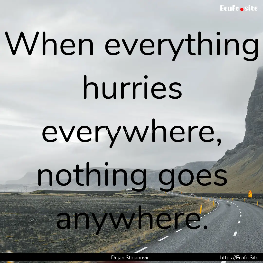 When everything hurries everywhere, nothing.... : Quote by Dejan Stojanovic