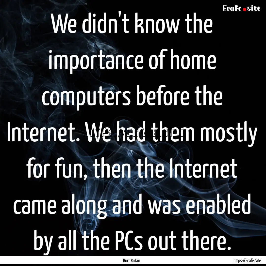 We didn't know the importance of home computers.... : Quote by Burt Rutan