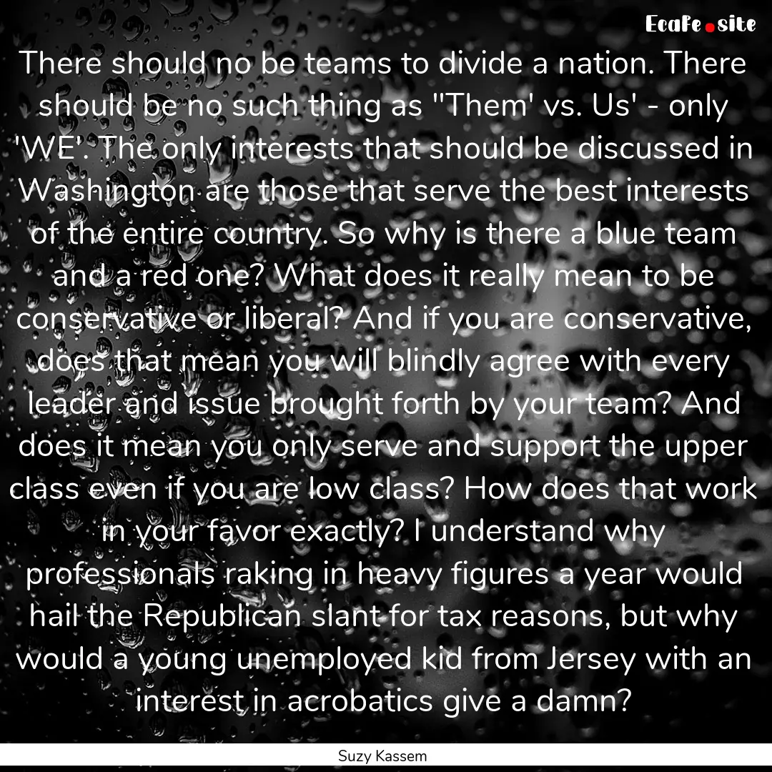 There should no be teams to divide a nation..... : Quote by Suzy Kassem