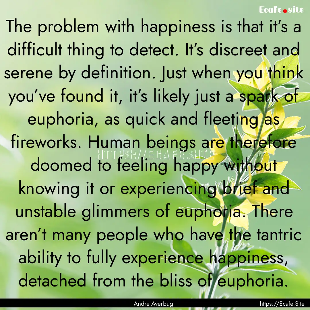 The problem with happiness is that it’s.... : Quote by Andre Averbug