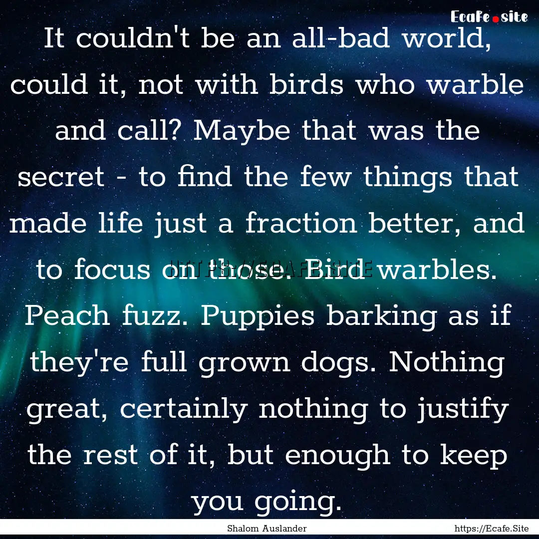 It couldn't be an all-bad world, could it,.... : Quote by Shalom Auslander