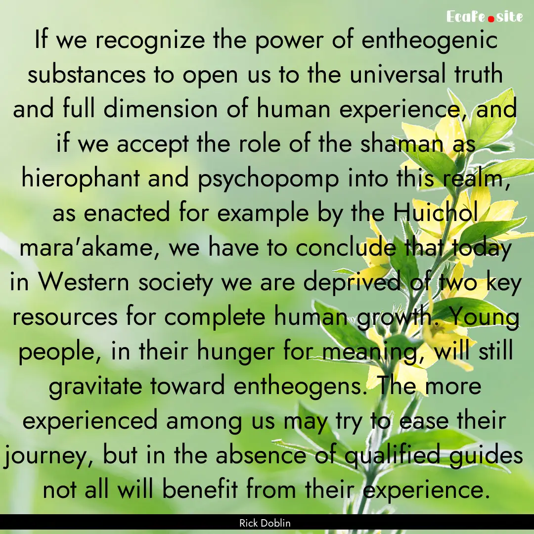 If we recognize the power of entheogenic.... : Quote by Rick Doblin