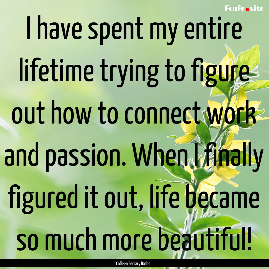 I have spent my entire lifetime trying to.... : Quote by Colleen Ferrary Bader