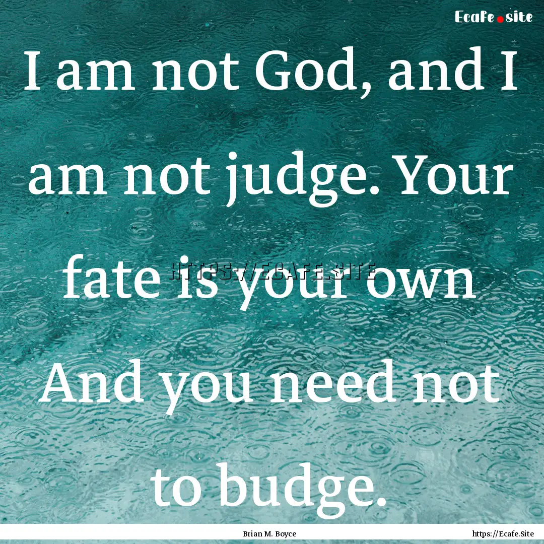 I am not God, and I am not judge. Your fate.... : Quote by Brian M. Boyce