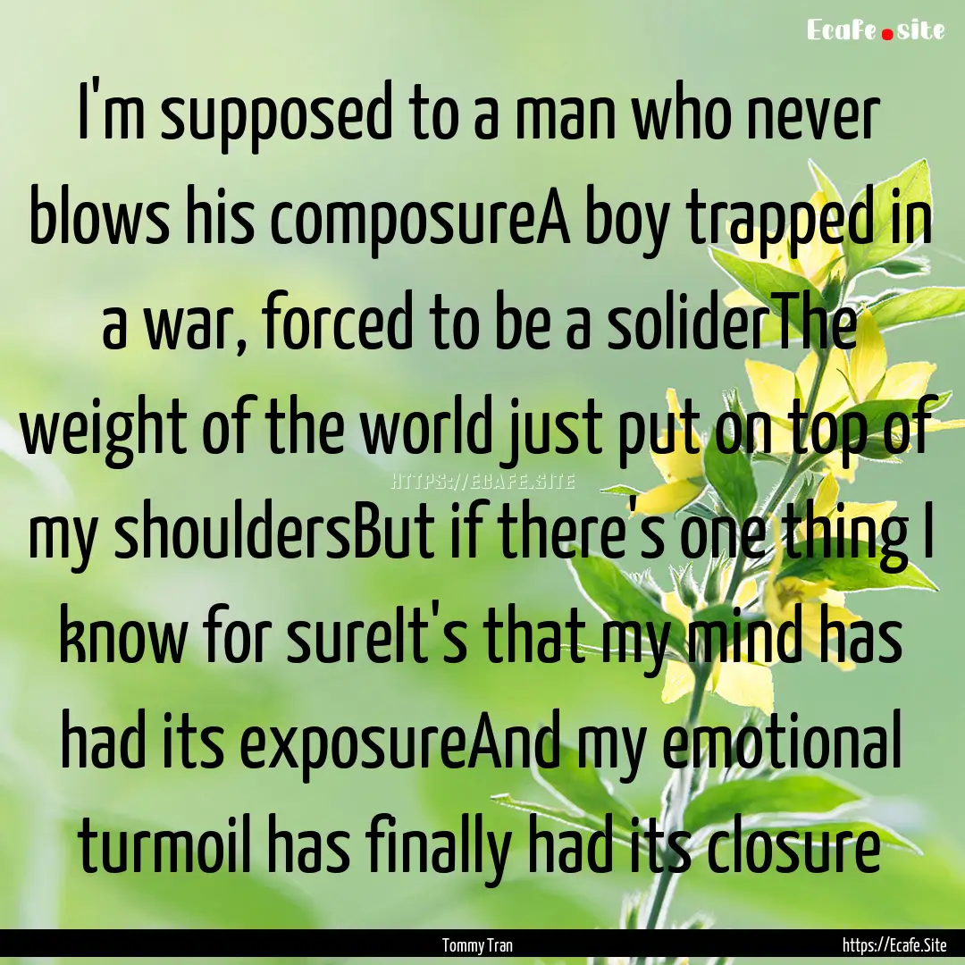 I'm supposed to a man who never blows his.... : Quote by Tommy Tran