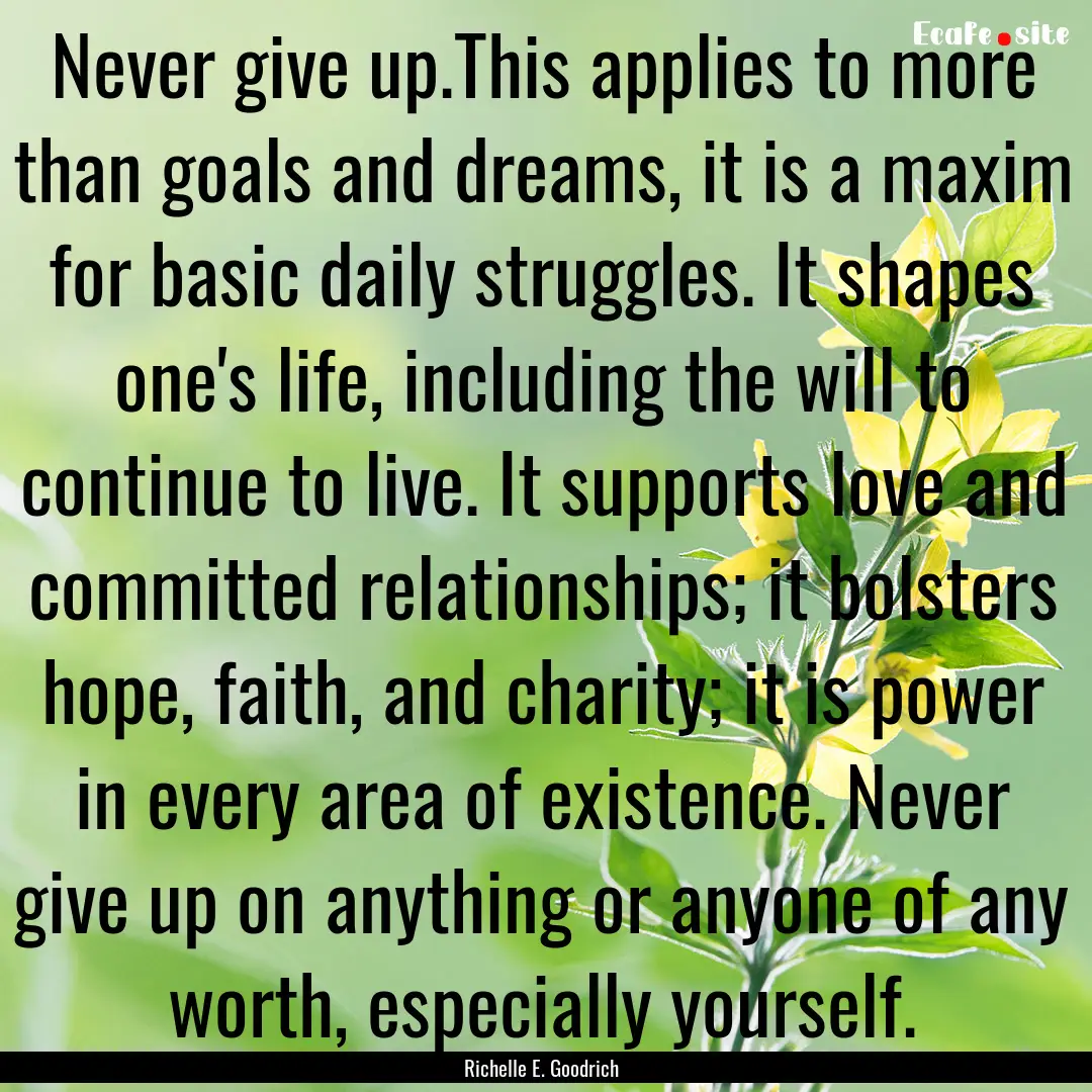 Never give up.This applies to more than goals.... : Quote by Richelle E. Goodrich