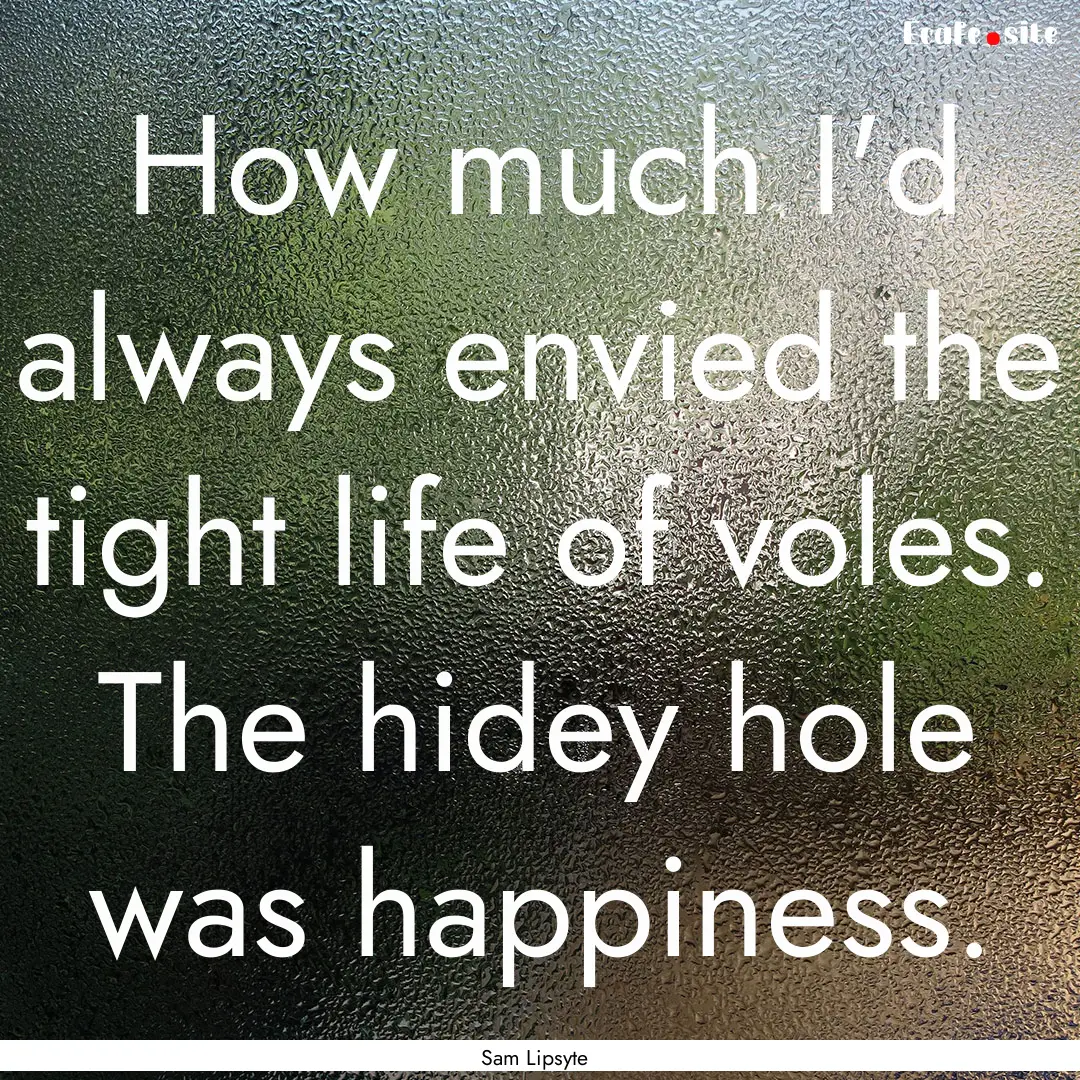 How much I'd always envied the tight life.... : Quote by Sam Lipsyte