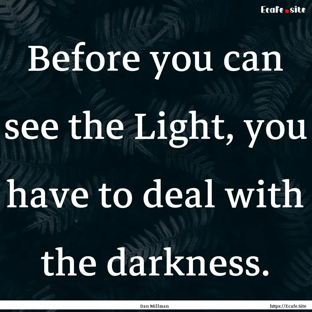 Before you can see the Light, you have to.... : Quote by Dan Millman