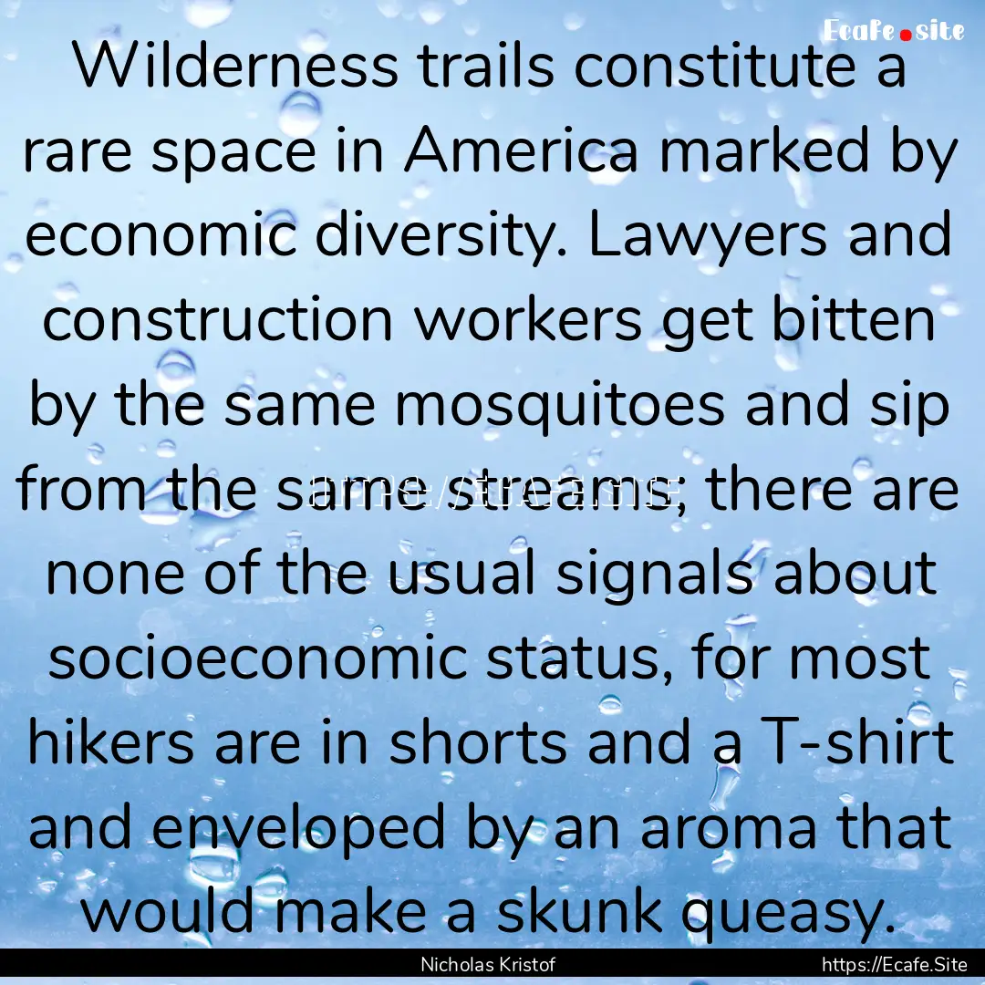 Wilderness trails constitute a rare space.... : Quote by Nicholas Kristof