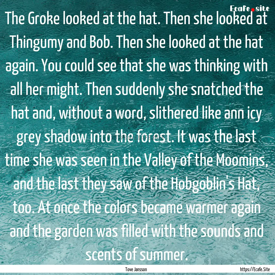 The Groke looked at the hat. Then she looked.... : Quote by Tove Jansson