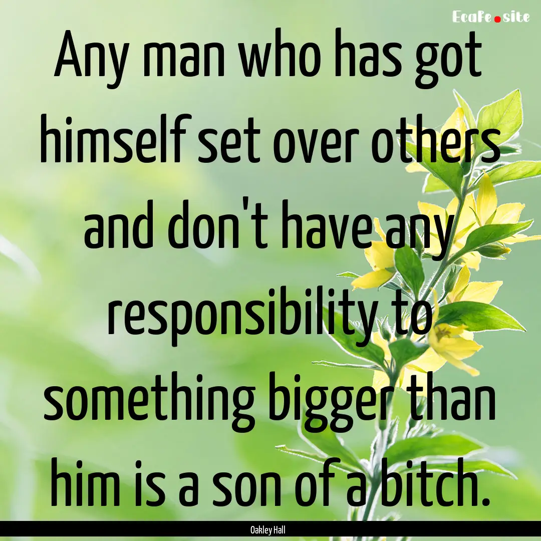 Any man who has got himself set over others.... : Quote by Oakley Hall