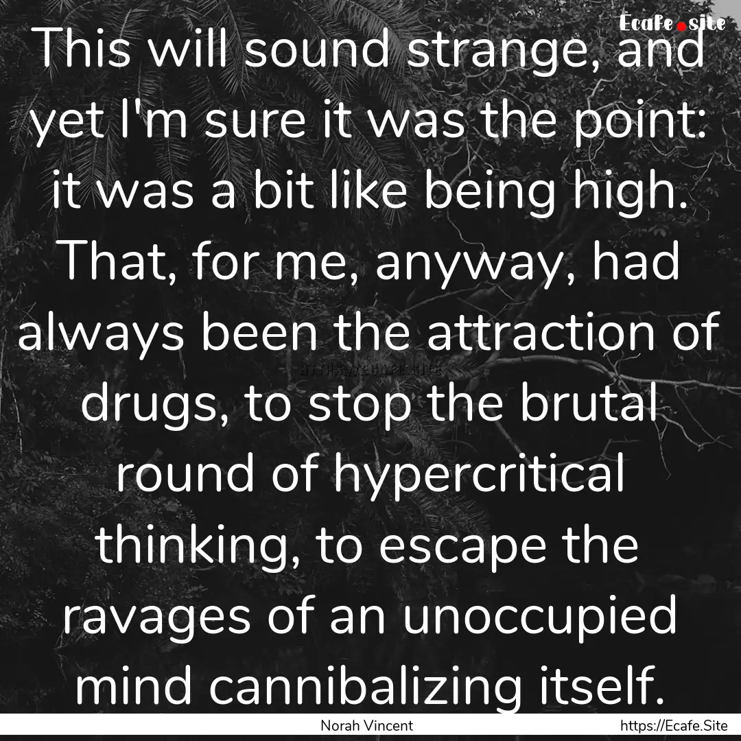 This will sound strange, and yet I'm sure.... : Quote by Norah Vincent