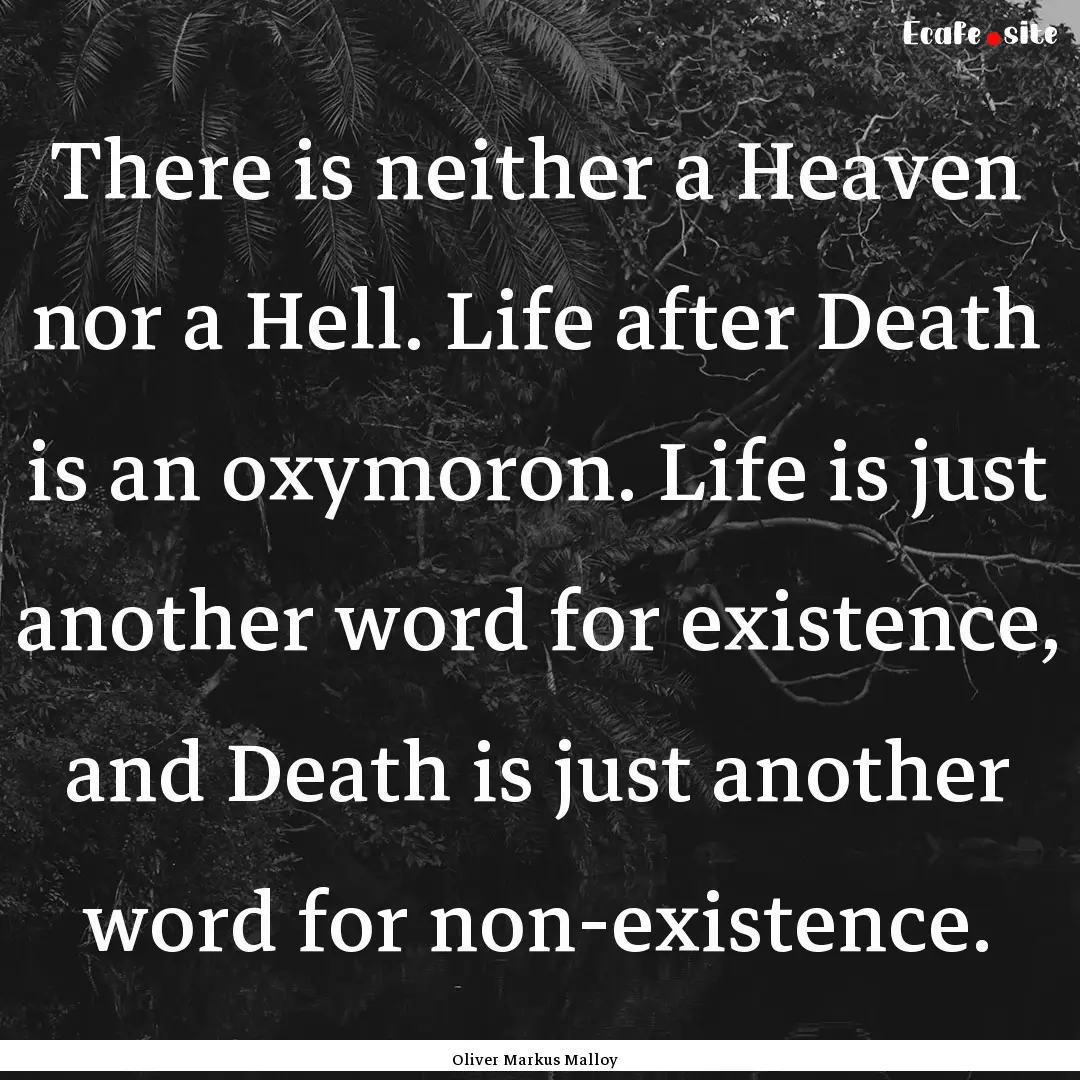 There is neither a Heaven nor a Hell. Life.... : Quote by Oliver Markus Malloy