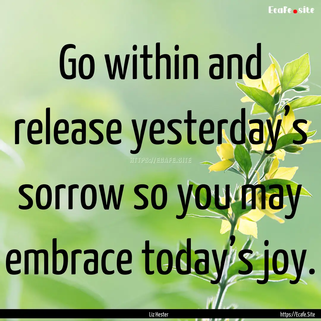 Go within and release yesterday’s sorrow.... : Quote by Liz Hester