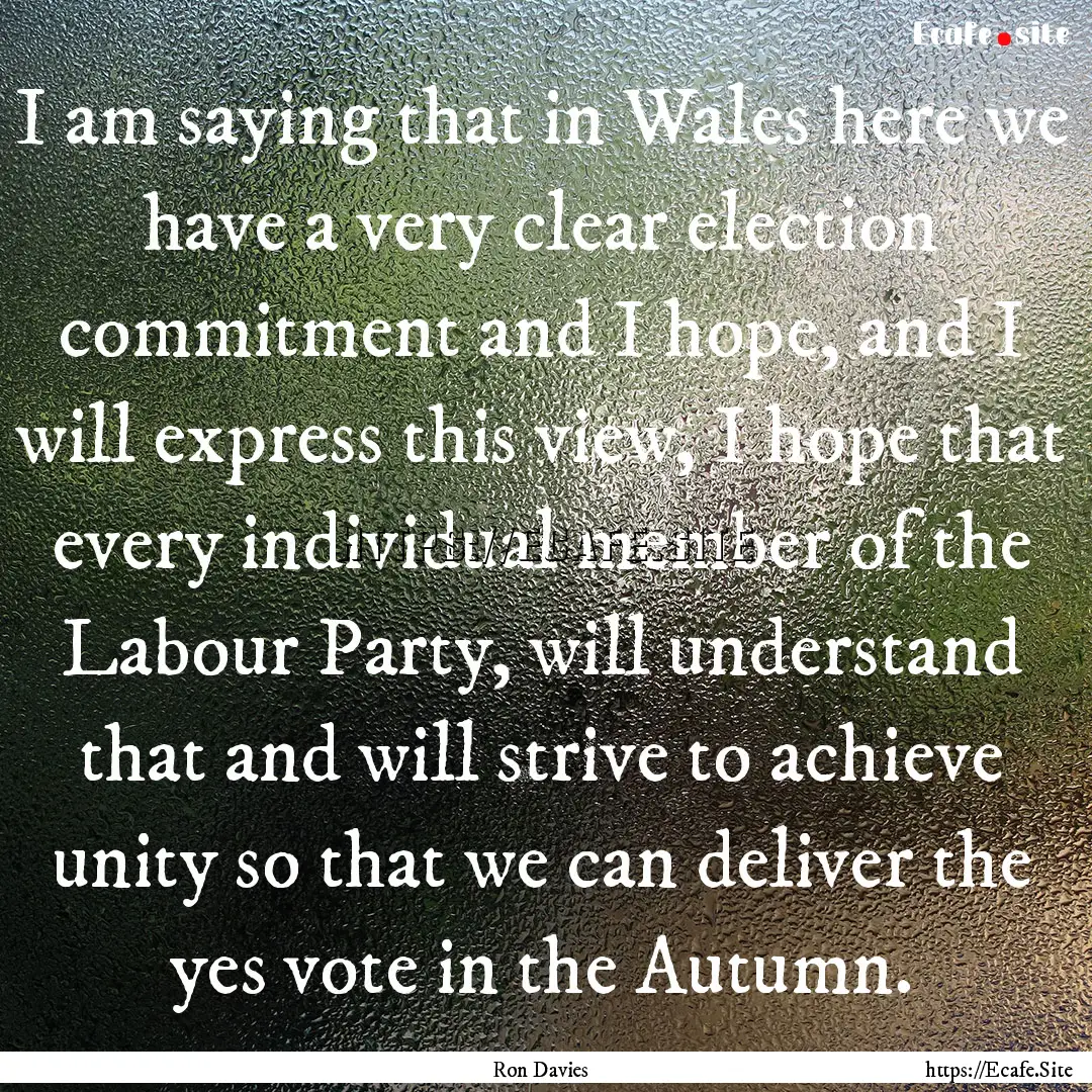 I am saying that in Wales here we have a.... : Quote by Ron Davies