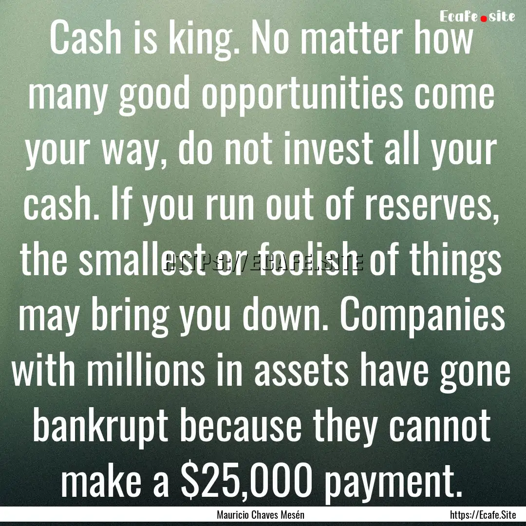 Cash is king. No matter how many good opportunities.... : Quote by Mauricio Chaves Mesén