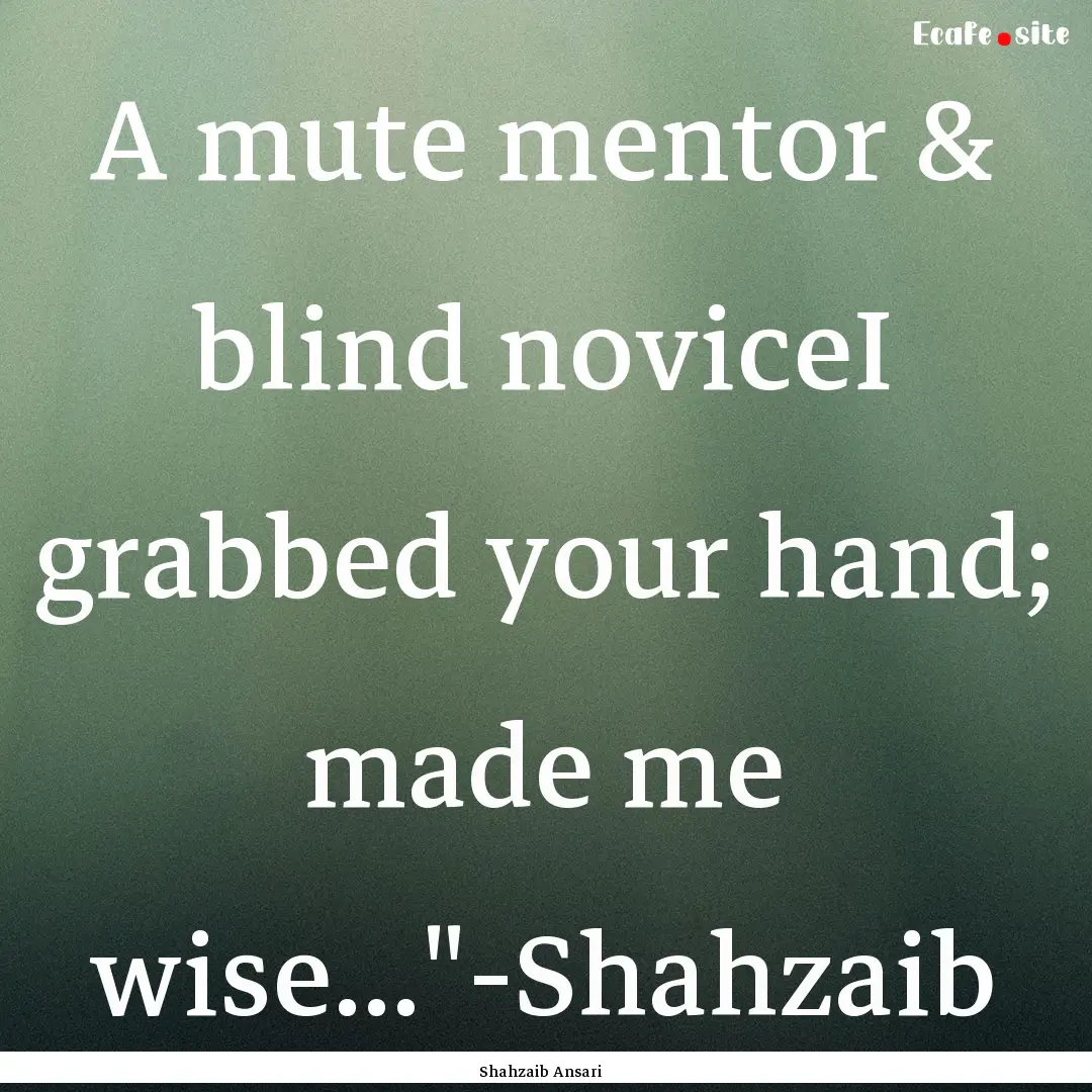 A mute mentor & blind noviceI grabbed your.... : Quote by Shahzaib Ansari