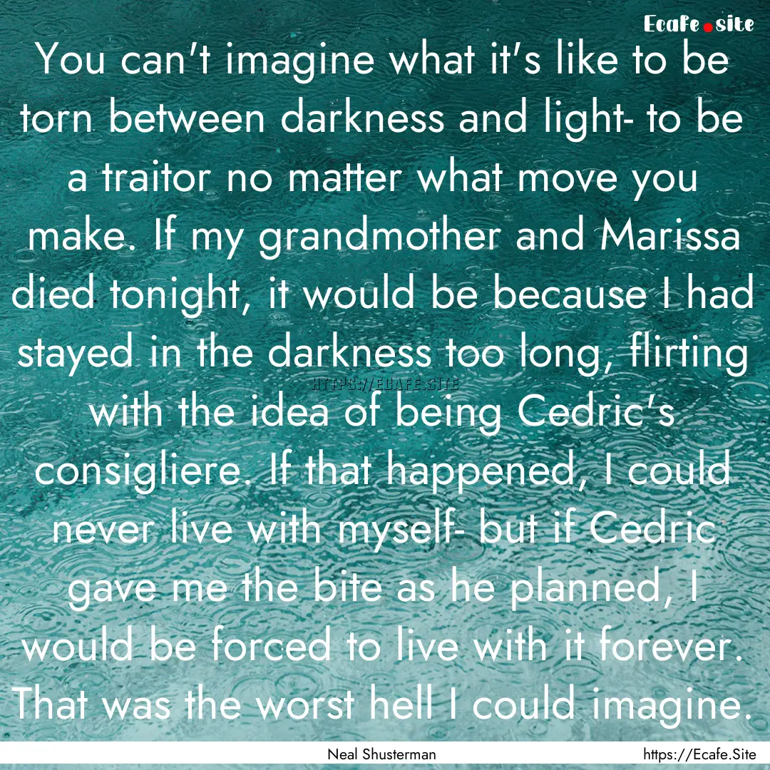 You can't imagine what it's like to be torn.... : Quote by Neal Shusterman