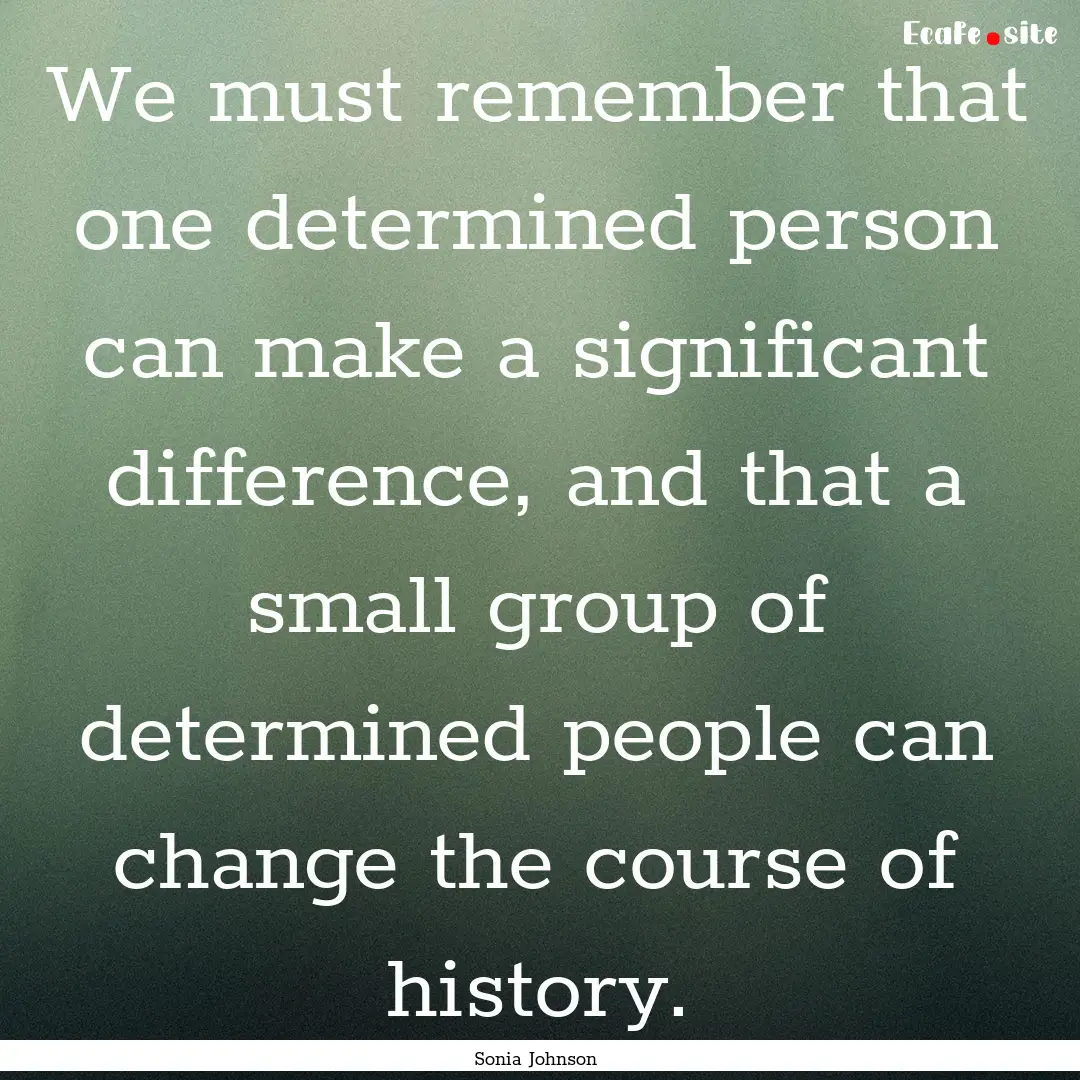 We must remember that one determined person.... : Quote by Sonia Johnson