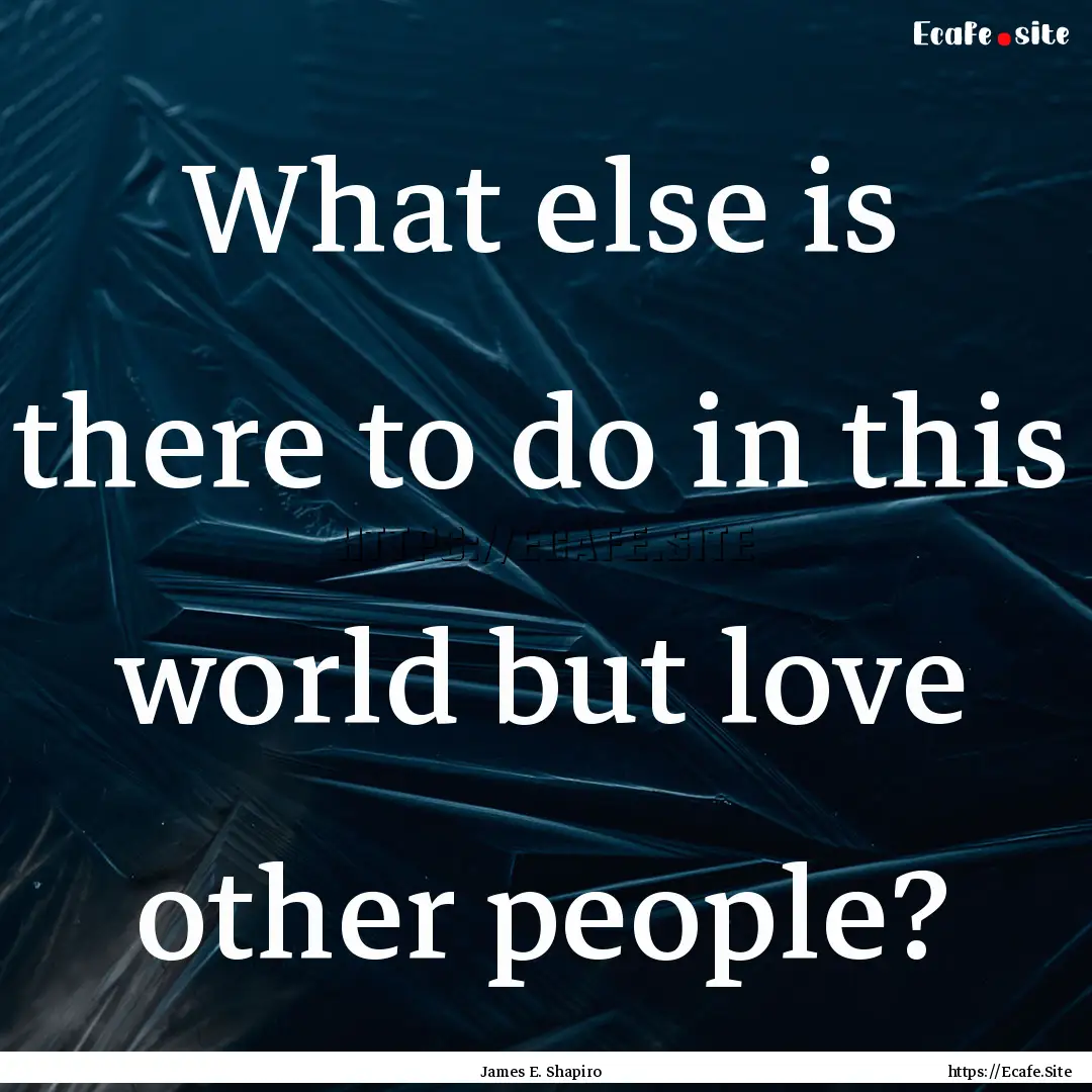 What else is there to do in this world but.... : Quote by James E. Shapiro