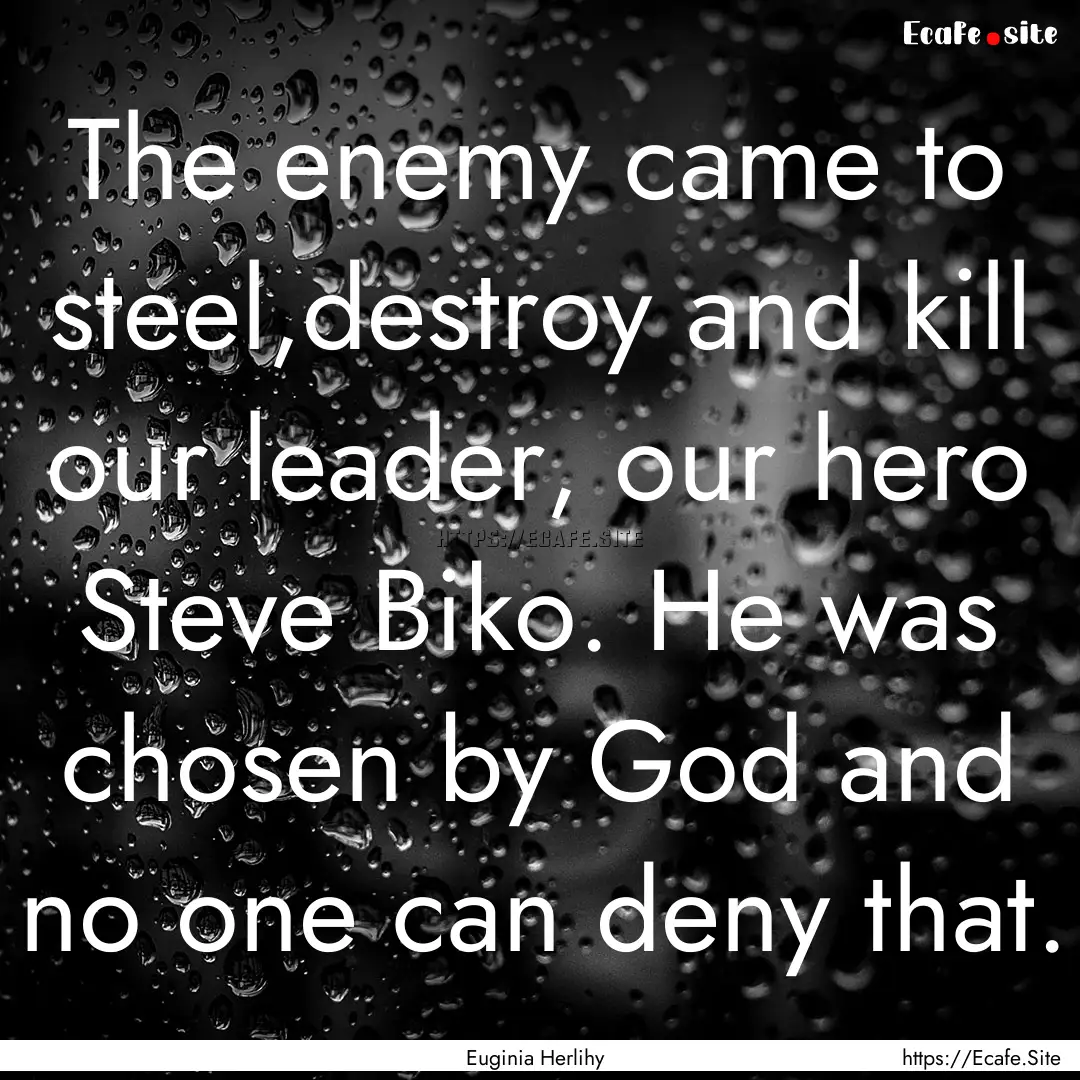 The enemy came to steel,destroy and kill.... : Quote by Euginia Herlihy