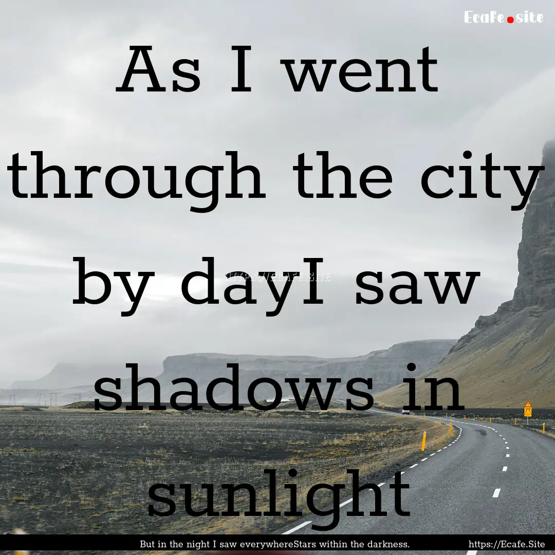 As I went through the city by dayI saw shadows.... : Quote by But in the night I saw everywhereStars within the darkness.