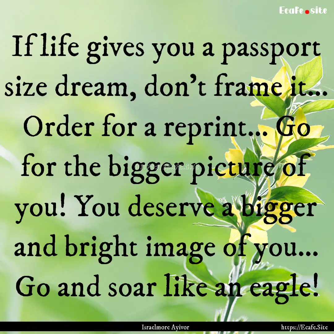 If life gives you a passport size dream,.... : Quote by Israelmore Ayivor