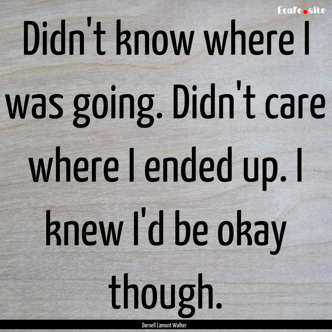 Didn't know where I was going. Didn't care.... : Quote by Darnell Lamont Walker