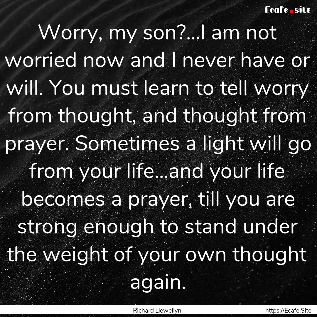 Worry, my son?...I am not worried now and.... : Quote by Richard Llewellyn