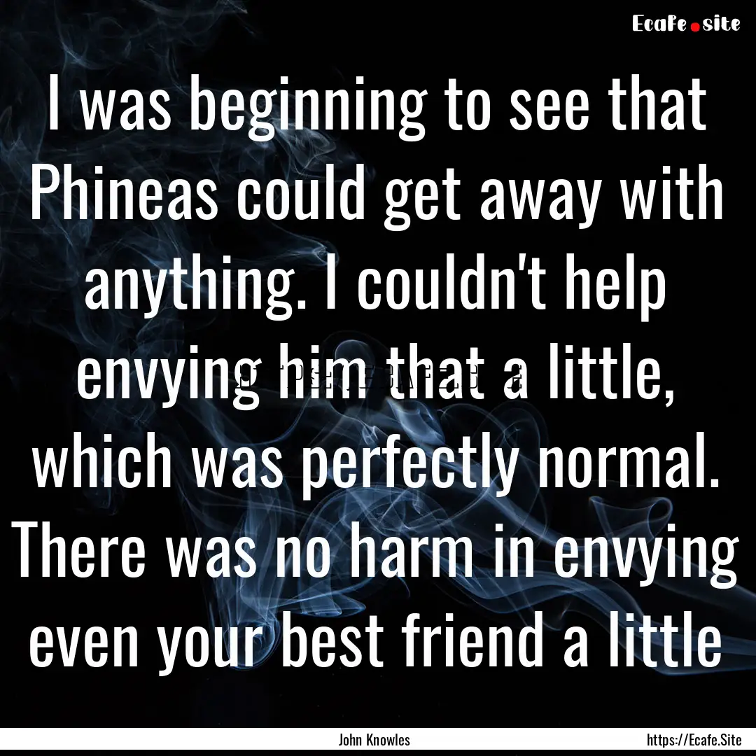 I was beginning to see that Phineas could.... : Quote by John Knowles