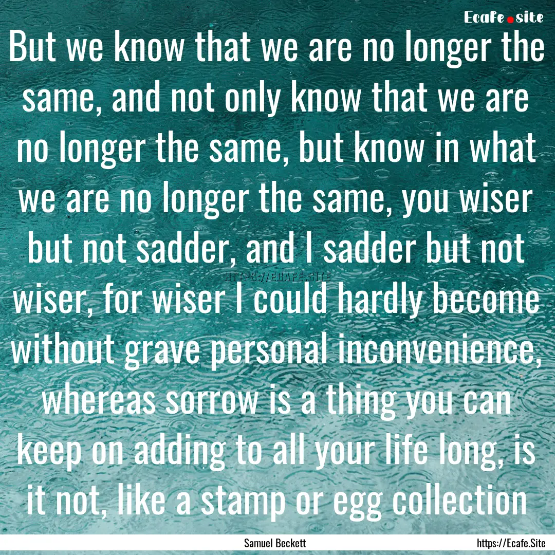 But we know that we are no longer the same,.... : Quote by Samuel Beckett