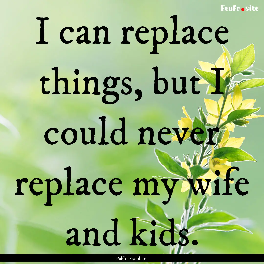 I can replace things, but I could never replace.... : Quote by Pablo Escobar