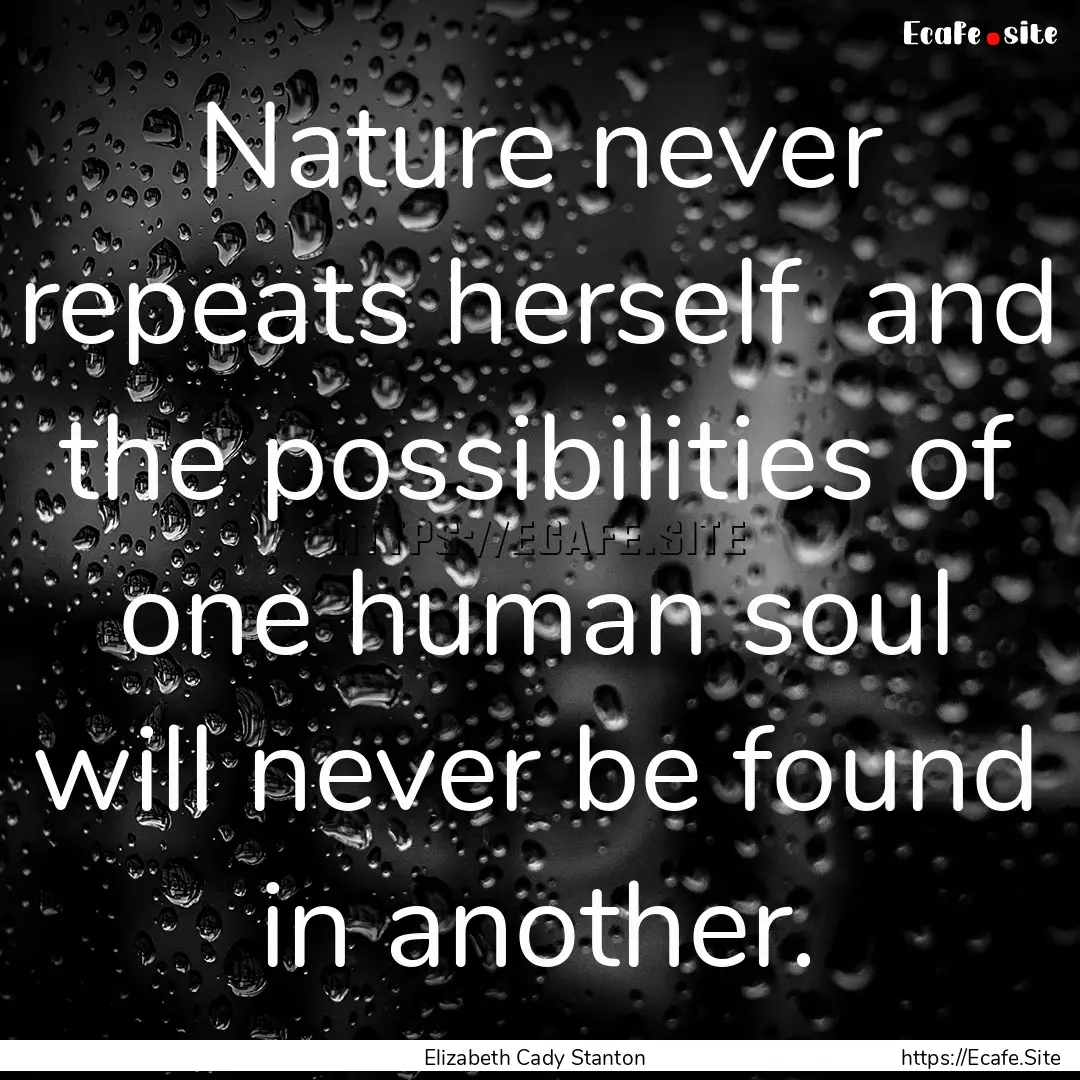 Nature never repeats herself and the possibilities.... : Quote by Elizabeth Cady Stanton