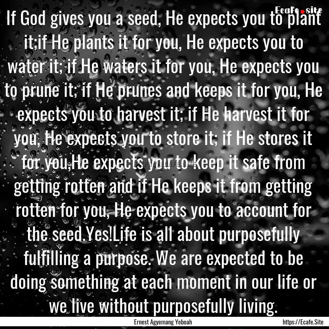 If God gives you a seed, He expects you to.... : Quote by Ernest Agyemang Yeboah