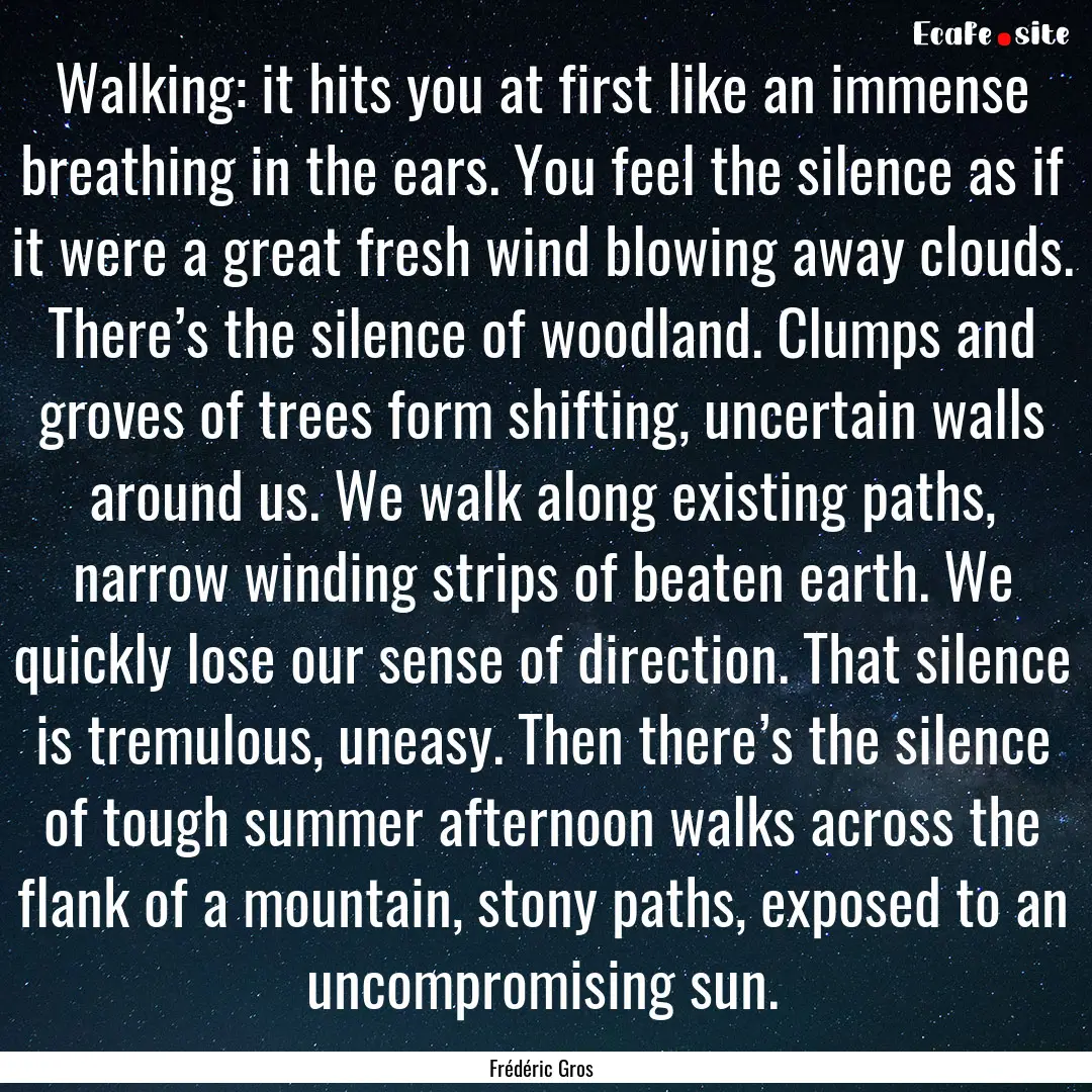 Walking: it hits you at first like an immense.... : Quote by Frédéric Gros