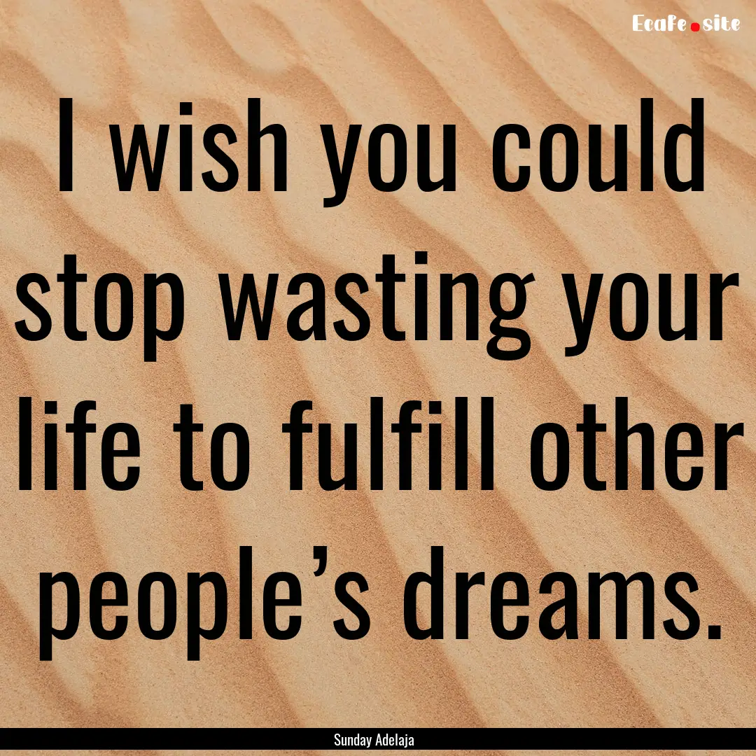 I wish you could stop wasting your life to.... : Quote by Sunday Adelaja