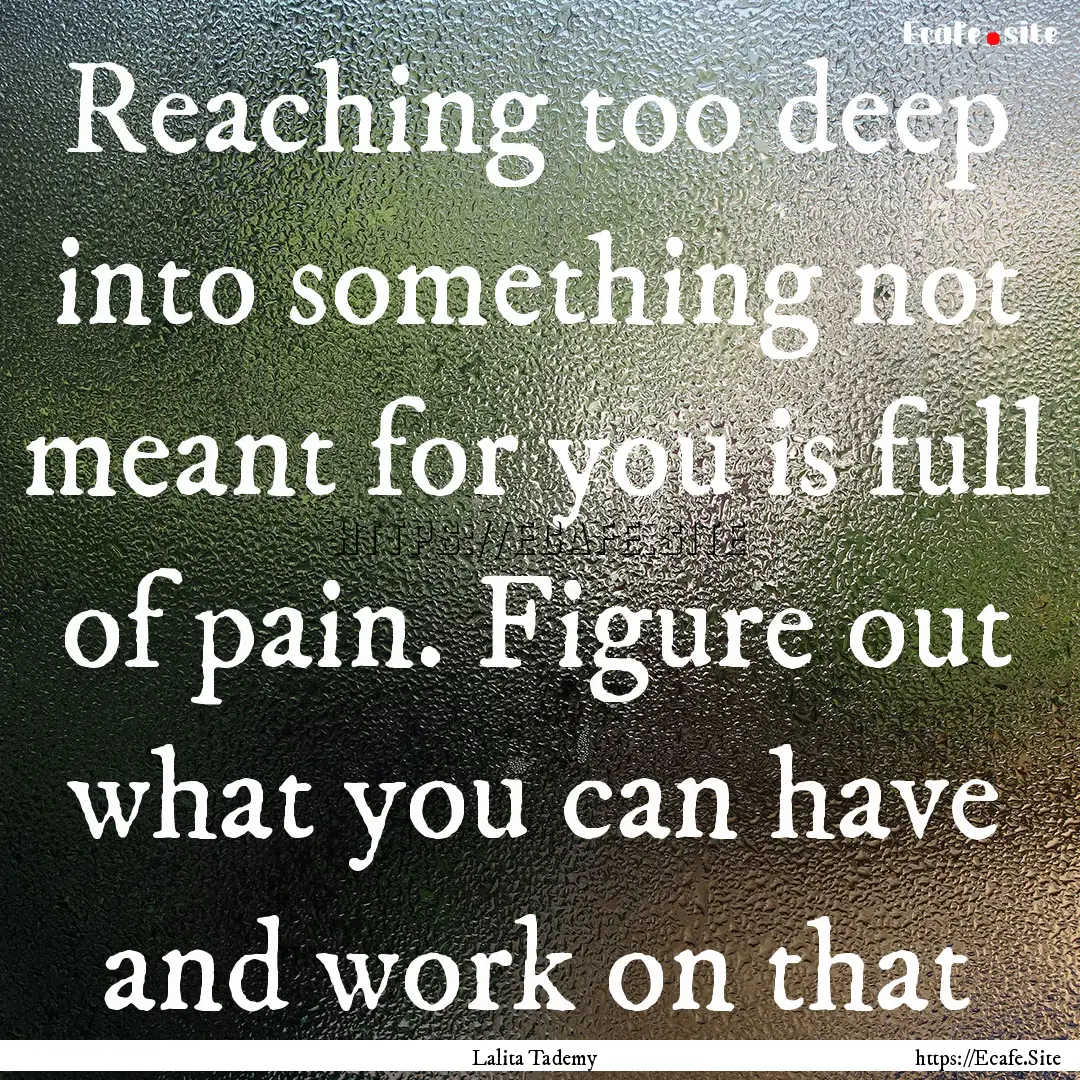 Reaching too deep into something not meant.... : Quote by Lalita Tademy